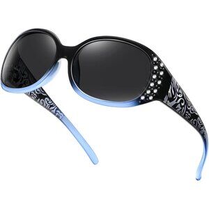 Women's Polarized Bling Frame Sunglasses Rhinestone Wrap Around Eyes Protection